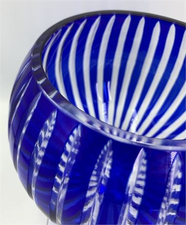 Gorham Bohemian Cased Sapphire Blue Striped Glass 7” Rose Bowl