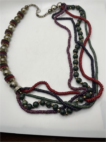 Vintage 5 strand beads and wooden necklace