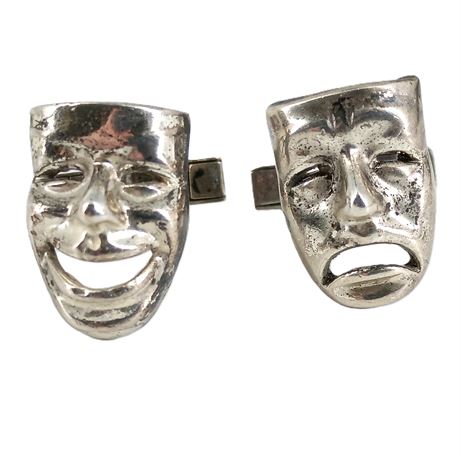 Vintage Comedy & Tragedy Theater Cuff Links, Signed