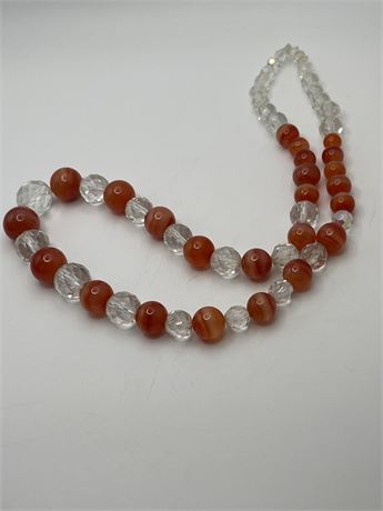 Rosary cornelian, red coral, certrine vintage necklace