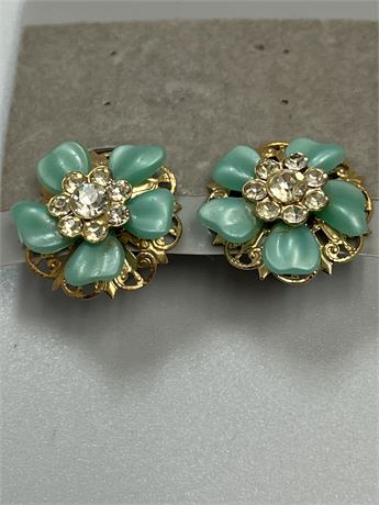 Retro Enamel snd rhinestone flower earrings