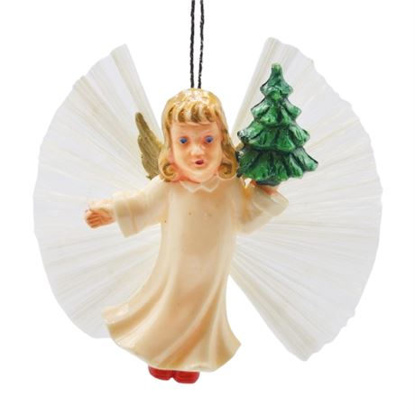 Vintage Brush Wing Embellished Angel Ornament