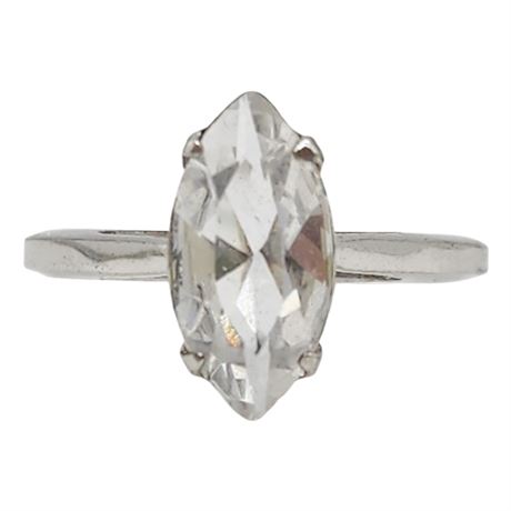 Vintage Sterling Silver 12x6mm Marquise Cut CZ Solitaire Ring, Sz 5.75