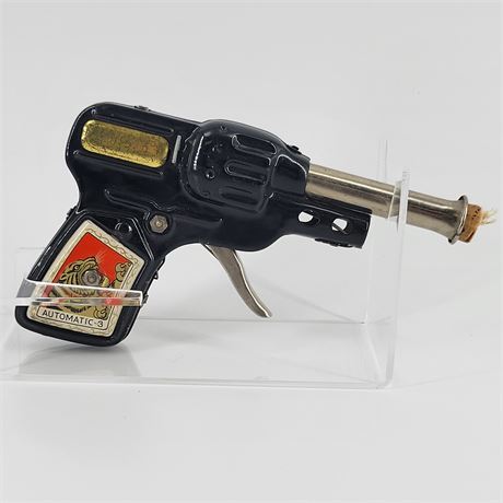 Vintage Automatic 3 Pressed Steel Litho Pop/Cork Gun