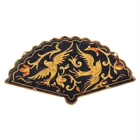 Vintage Spanish Damascene Birds on Fan Brooch
