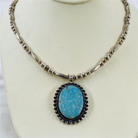 Vtg 30g Navajo Sterling Turquoise Necklace