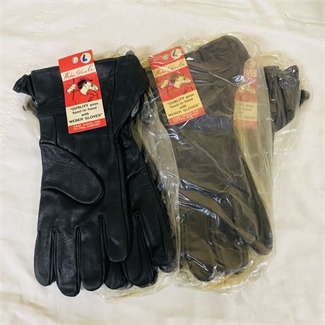 5 NOS Pairs Weber Leather Gauntlet Gloves - Large