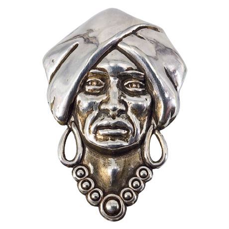 Signed Silverman Bros. Sterling Silver Repousse Sage/Oracle Bust Brooch