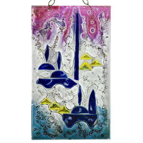 Vintage Artisan Made Fused Art Glass Hanging Panel