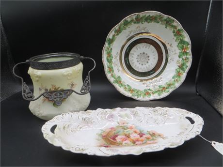 Mt Washington Cracker Jar, Christmas Bowl & RS Prussia Celery Dish