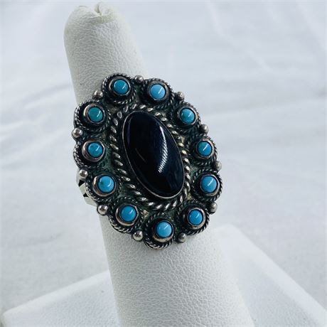 Vtg 12g Navajo Signed Sterling Snake Eye Turquoise Ring Size 6.5