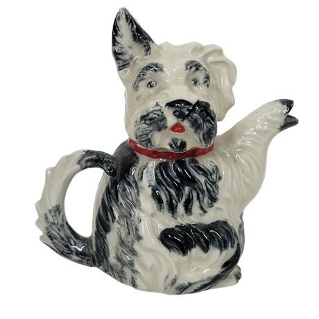 Vintage Japanese Black & White Scottie Terrier Teapot w/ Red Collar