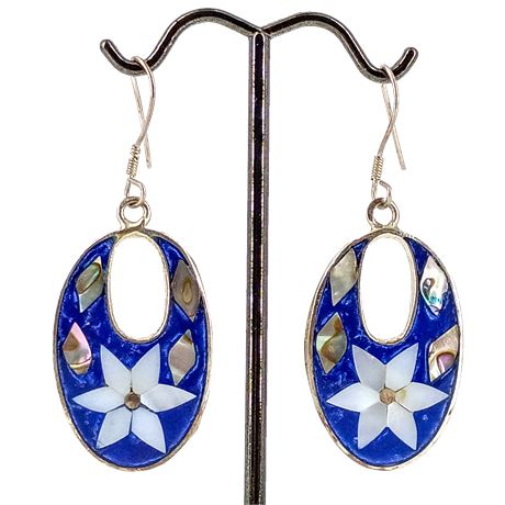 Alpaca Mexico Abalone & Enamel Floral Dangle Earrings
