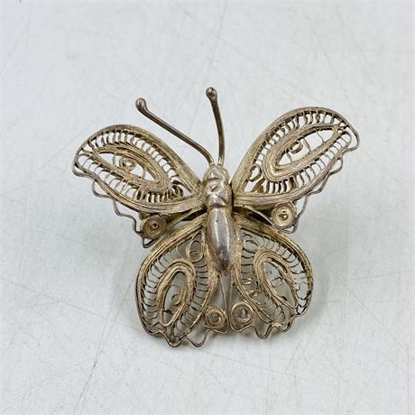6g Vntg Sterling Filigree Butterfly Pin