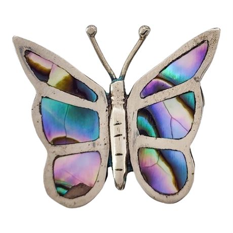 Vtg Signed CC Sterling Silver Abalone Butterfly Brooch