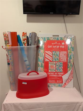 Lot Giftwrap Container + New Hallmark Gift Wrap Pad