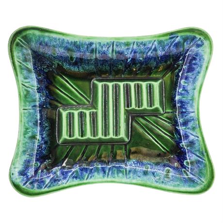 Mid-Century Green/Blue Drip Glaze Atomic Ceramic Ashtray
