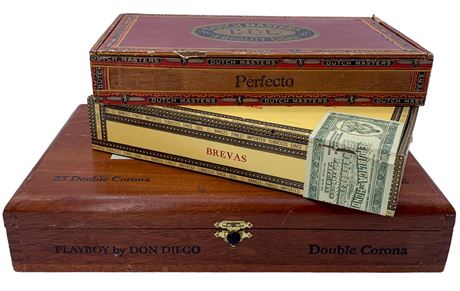 3 Vintage Wood Cigar Storage Boxes