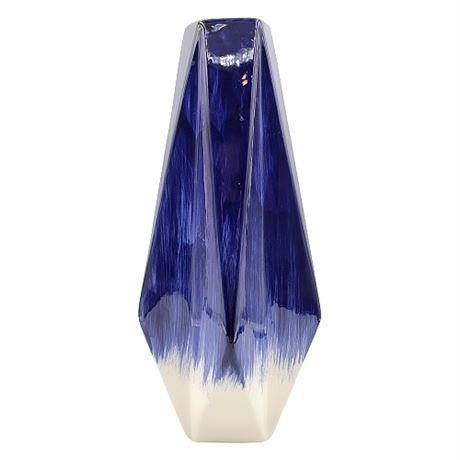 Casa Decor Blue & White Geometric Ceramic Vase