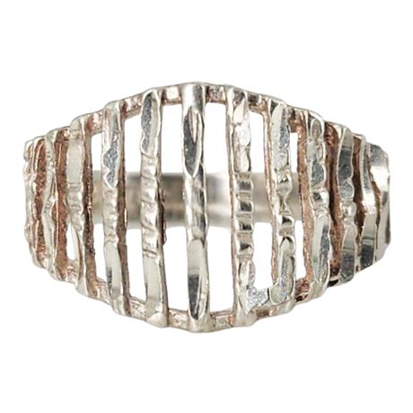 Vintage Sterling Silver Flash Cut Fence Ring, Sz 6