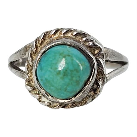Vintage Native American Sterling Silver Turquoise Ring, Sz 3