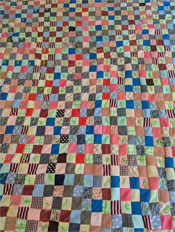 Handmade Quilt w/Blue Backing (Includes plastic storage bin)