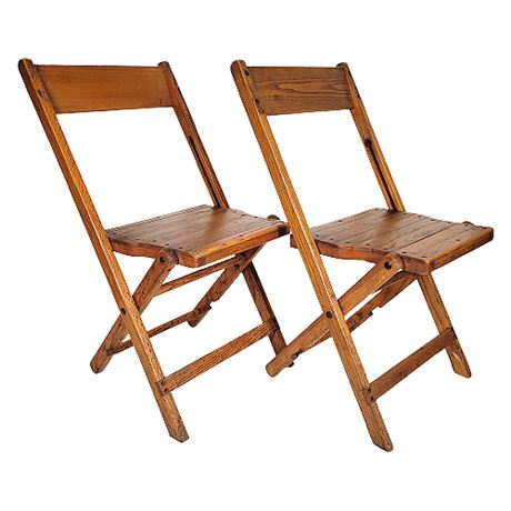 Vintage Snyder USA Solid Oak Folding Banquet Chairs, Pair of 2