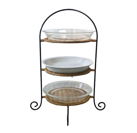 3 Tier Pie Rack with Pyrex Corning Ware Plates