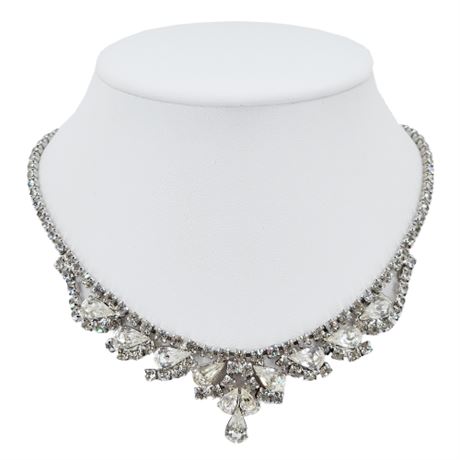Vintage Elaborate Prong Set Rhinestone Teardrop Necklace