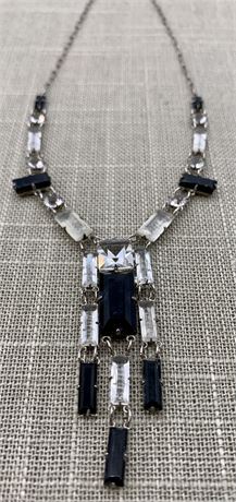Sterling Art Deco Raven Glass & Crystal Necklace