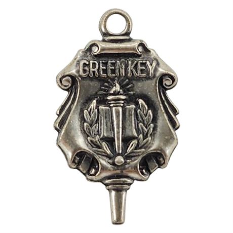 Vtg JOSTENS Sterling Silver Green Key 1966 Service Award Pin