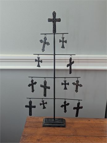 Tall Metal Tree of Crosses Religious Brown Metal