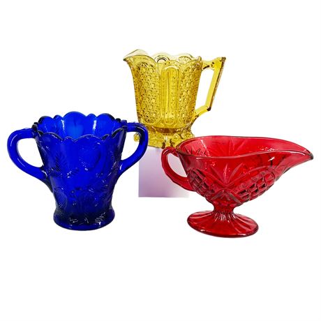 Lot of Vintage Colored Glass Pitchers & Vase