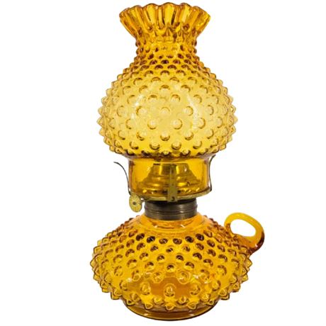 Vintage Fenton Amber Hobnail Glass Hurricane Lamp