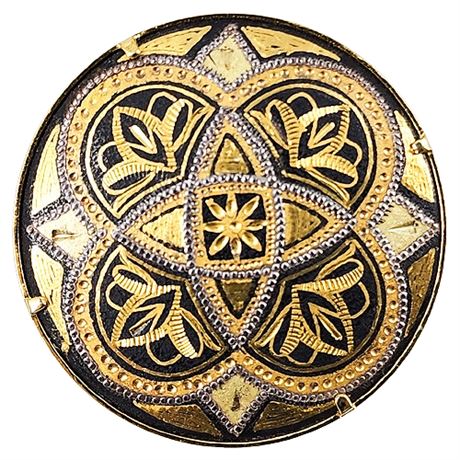 Vintage Spanish Damascene Circle Brooch