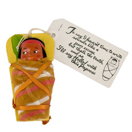 Vintage Papoose Native American Souvenir Doll with Original Tag