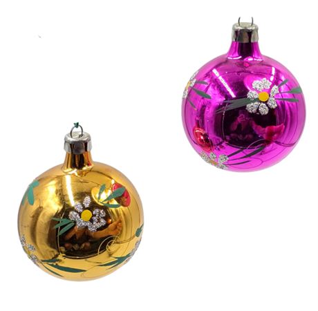 Antique West German, Hand-painted Mercury Glass Ornaments