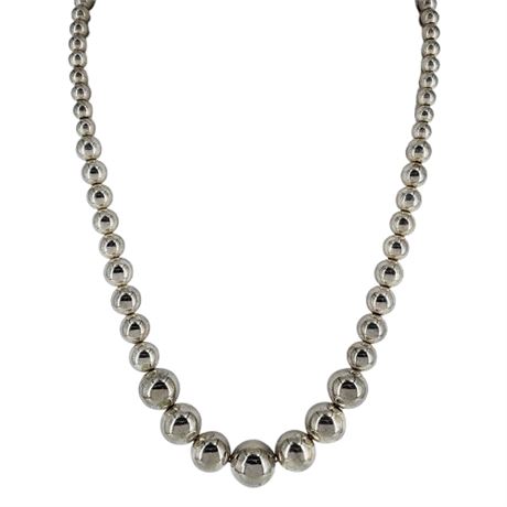 Vintage Silver Tone Chain Strung Graduated Bead Necklace