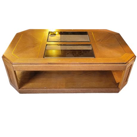 Oak Octagon Coffee Table with Smoked Glass Top