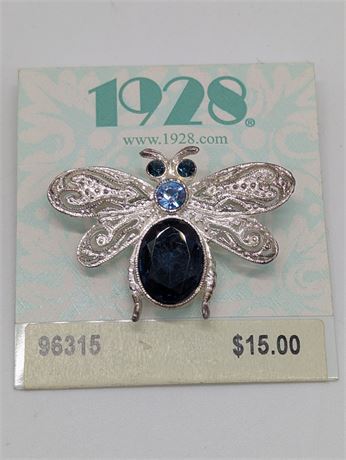 1928 Victorian Style Bumblebee Pin Silver tone Faux Blue Stones