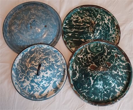 Vintage metal with enamel set of four lids different sizes different colors