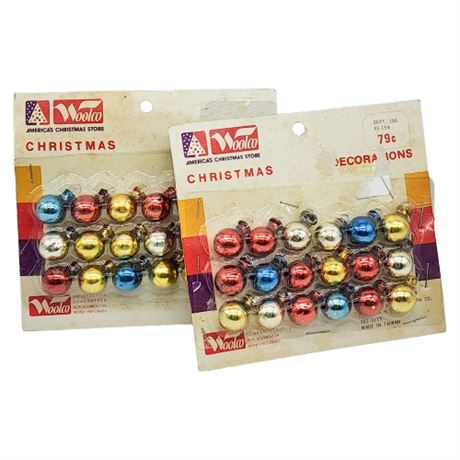 Vintage Woolco Miniature 1/2" Glass Bulb Ornaments, 2 Packs of 18