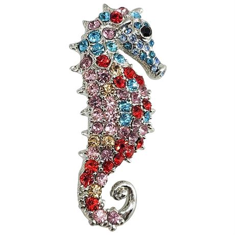 Vintage Rhinestone Seahorse Brooch