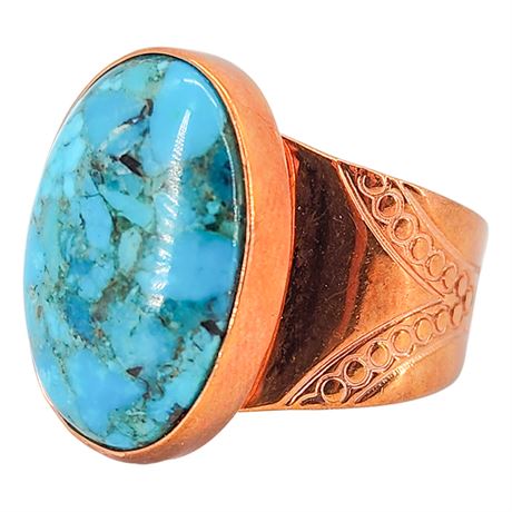 DESERT ROSE TRADING Turquoise & Copper Ring, Sz 9.5