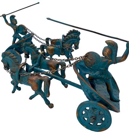 Pair of Cast Iron Roman Gladiator & Chariot Sculptures
