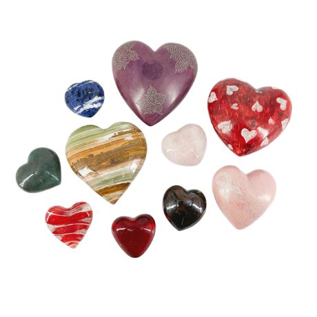 Lot of Assorted Stone & Glass Hearts