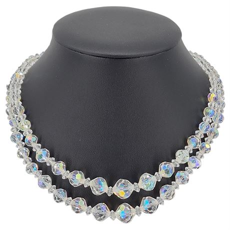 Vtg 2-Strand Aurora Borealis Crystal Necklace