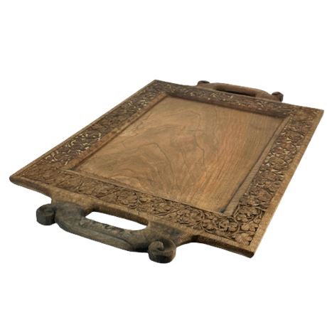 Large Carved Wood Serving Tray