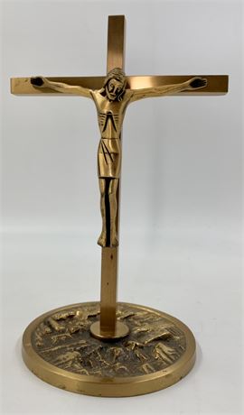Quality Brass Religious Catholic 10 1/2” Table Top Altar Crucifix