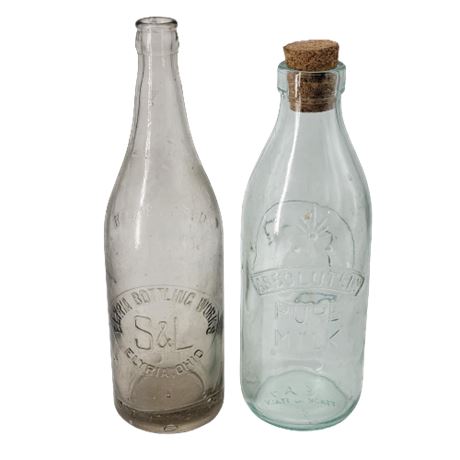 Vintage Elyria Bottling Works / Absolutely Pure Milk Glass Bottles